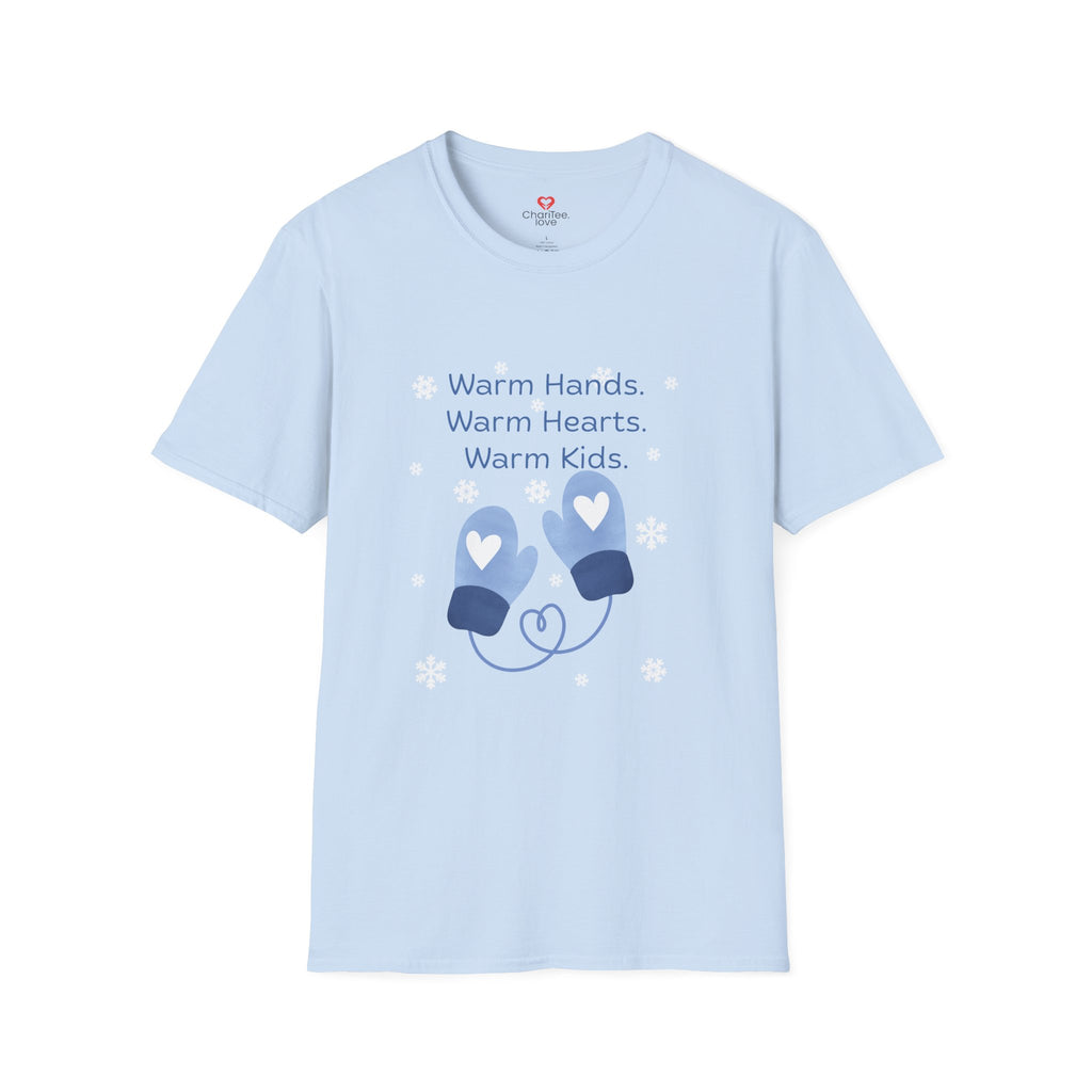 Warm Hands, Warm Hearts Kids T‑Shirt — Winter Mittens Graphic Tee