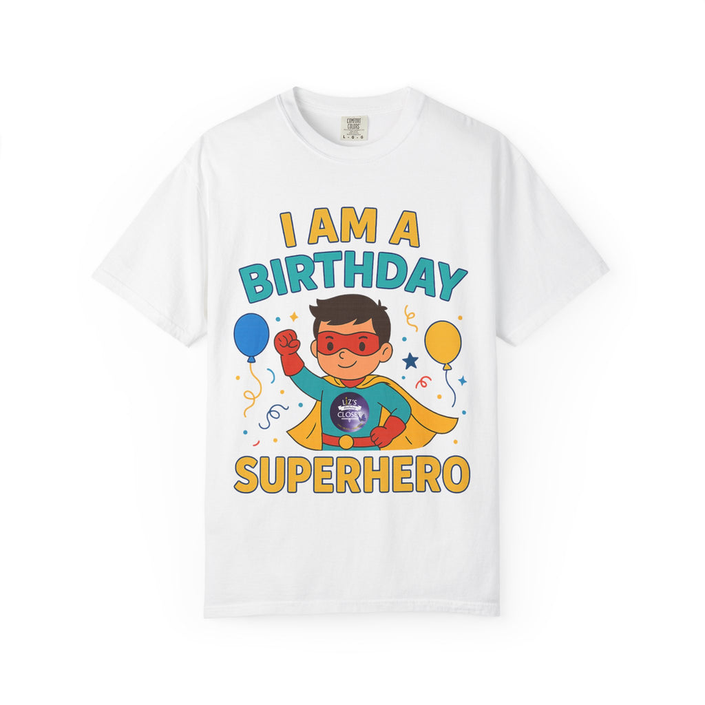 Superhero Birthday T-Shirt - Kids Birthday Party Gift, Celebration Clothes, Unisex Children Tee, Fun Theme Shirt, Comic Hero Apparel