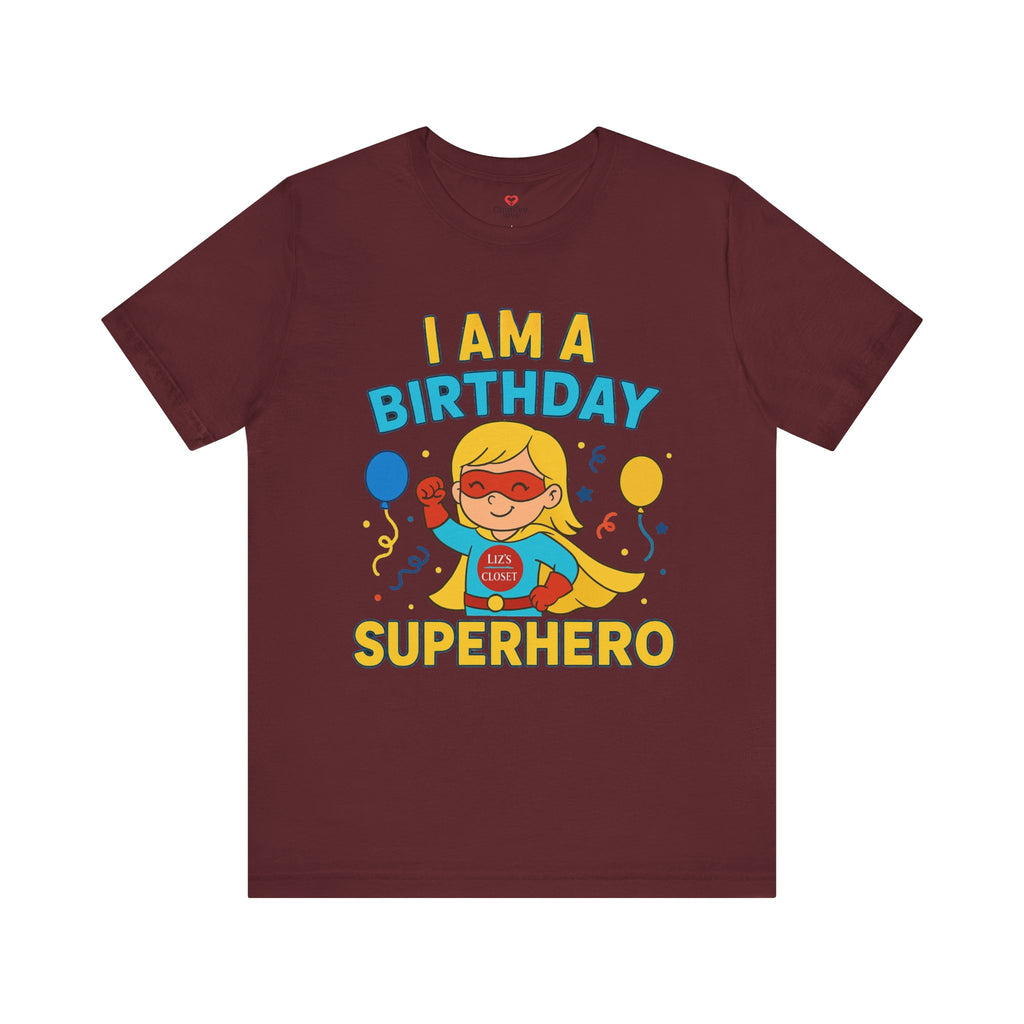 Unisex Birthday Girl Superhero Tee, Birthday Gift, Unisex Short Sleeve Shirt, Celebration Apparel