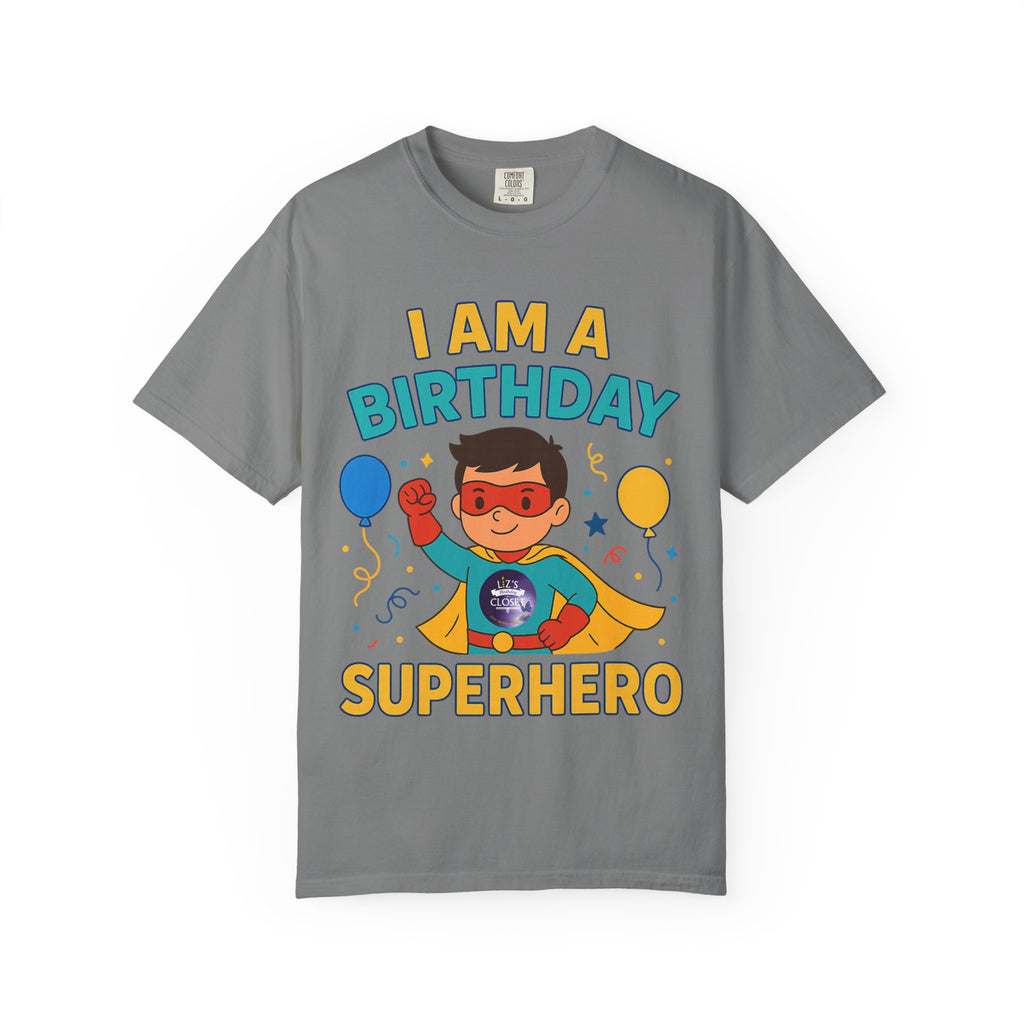 Superhero Birthday T-Shirt - Kids Birthday Party Gift, Celebration Clothes, Unisex Children Tee, Fun Theme Shirt, Comic Hero Apparel