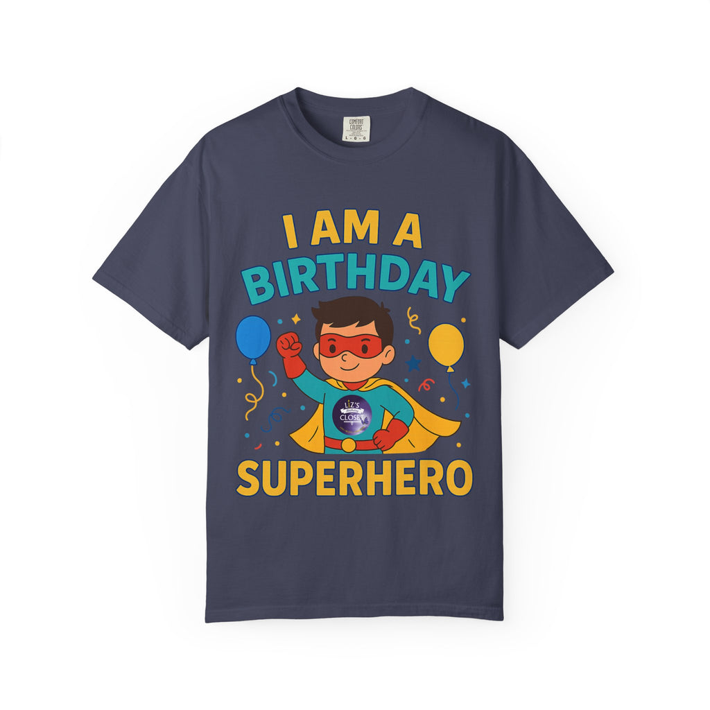 Superhero Birthday T-Shirt - Kids Birthday Party Gift, Celebration Clothes, Unisex Children Tee, Fun Theme Shirt, Comic Hero Apparel